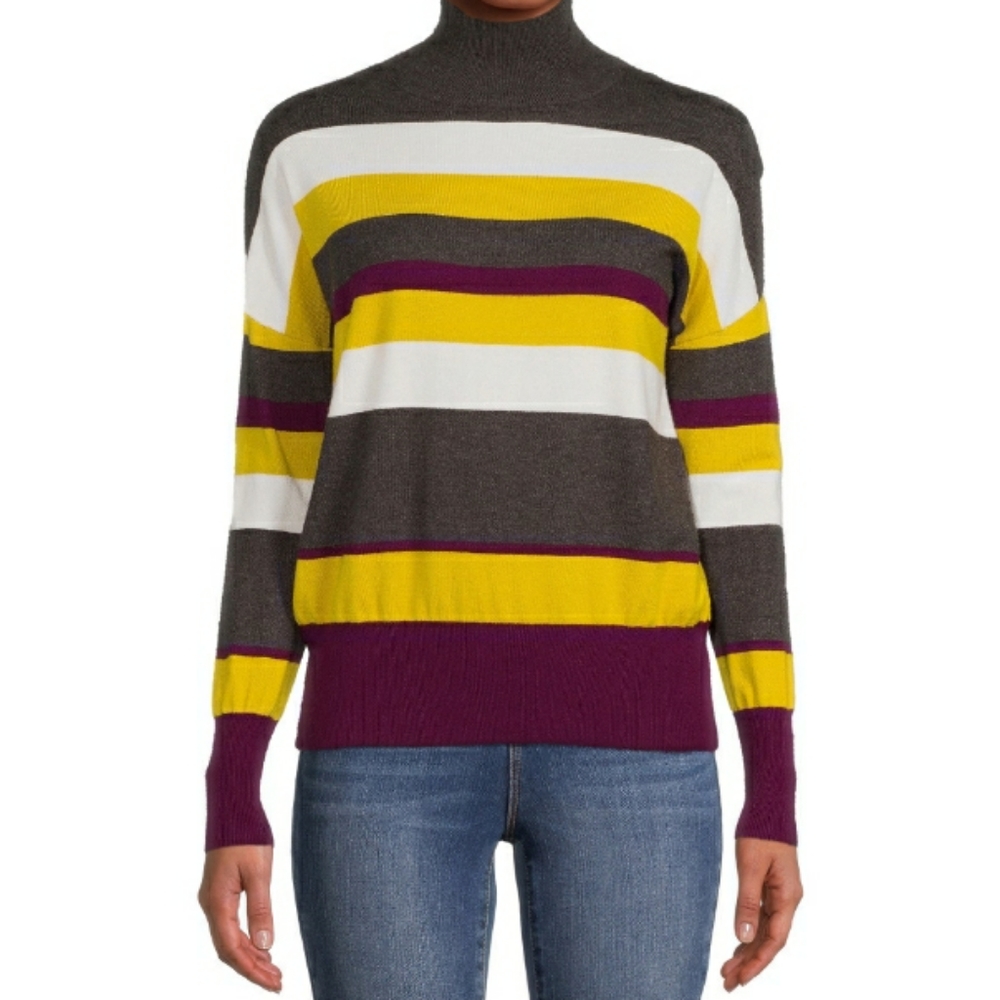 New Love Trend New York Striped Mock Neck Sweater.
